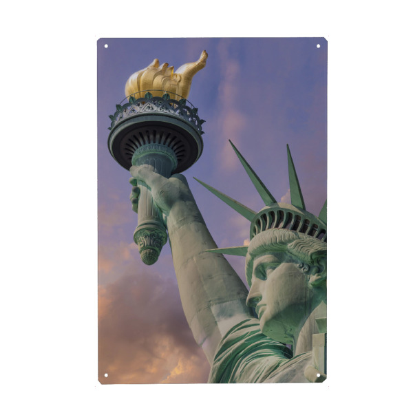 Holzbild "Freiheitsstatue Sonnenuntergang" artboxONE - Städte,Städte / New York,Architektur