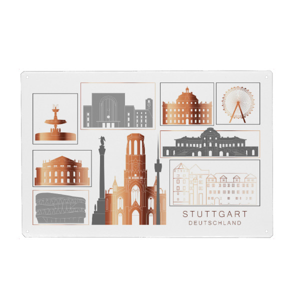 Metall Poster "Stuttgart skyline copper" artboxONE - Städte,Reise,Architektur,Städte / Stuttgart