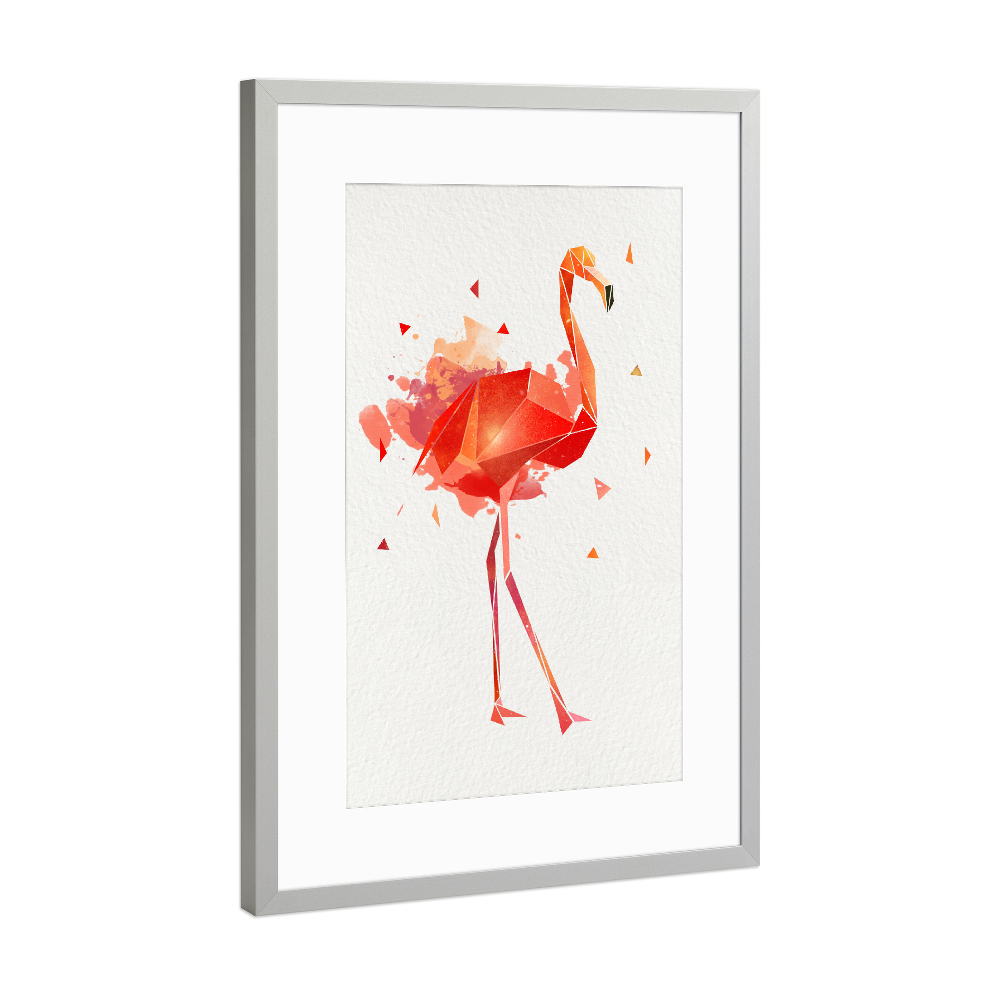 Poster mit Rahmen Silber "Flamingo Geometrisch" artboxONE - Tiere,Geometrie