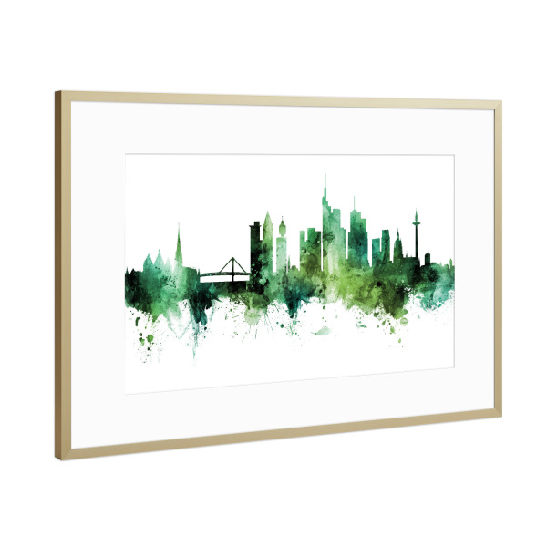 Poster mit Rahmen Gold "Frankfurt Germany Skyline Green" artboxONE - Städte,Städte / Frankfurt
