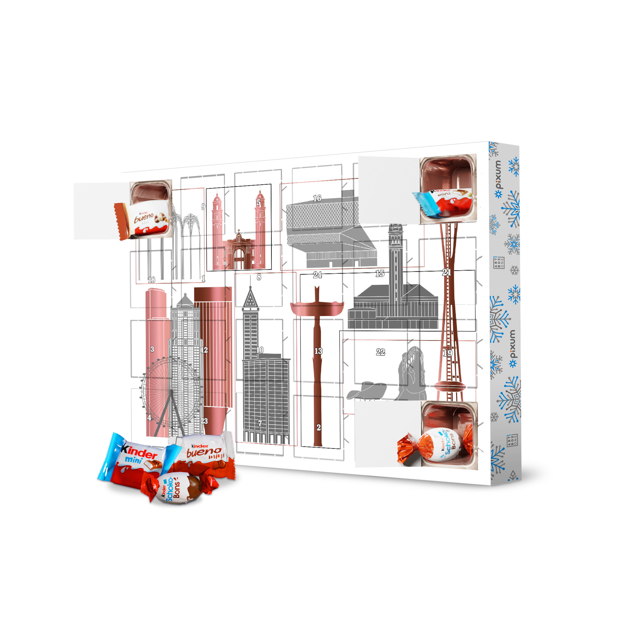 Adventskalender mit Produkten von Kinder Seattle skyline rosegold artboxONE Adventskalender Städte