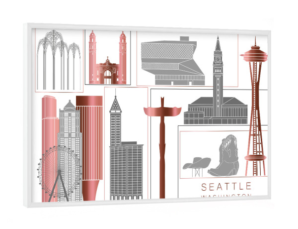 Poster mit weißem Rahmen "Seattle skyline rosegold" artboxONE - Städte,Reise,Architektur