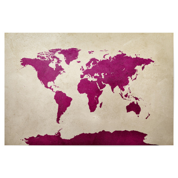 Poster 30x20 cm "World Map Hot Pink" artboxONE - Kartografie - World map,Stadtkarte,Watercolor,Painting,Worldmap,Weltkarte,Karte,Map,Welt