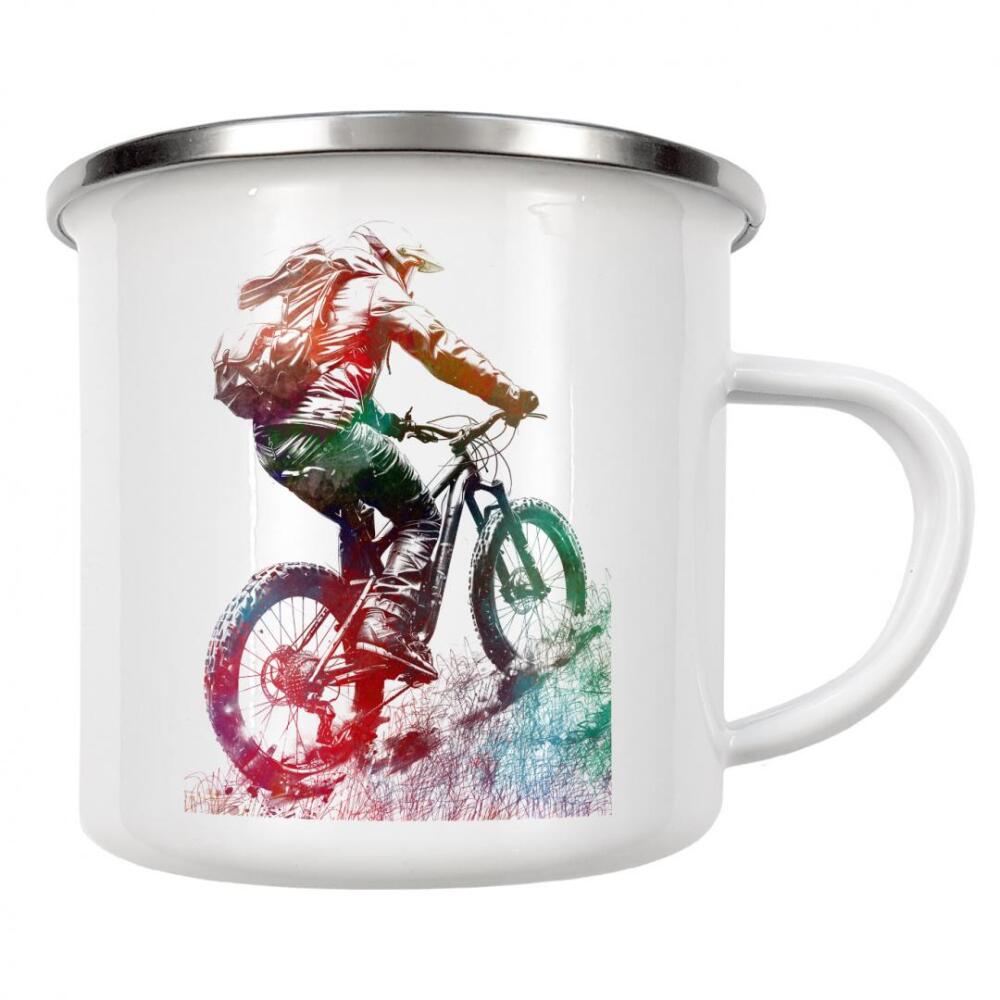 Emaille Tasse "Mountainbiker-Sportkunst A" artboxONE - Sport,Sport / Sommerspiele - Fahrrad,Radfahren,Fahrrad,Biker,Radfahrer,Grafik