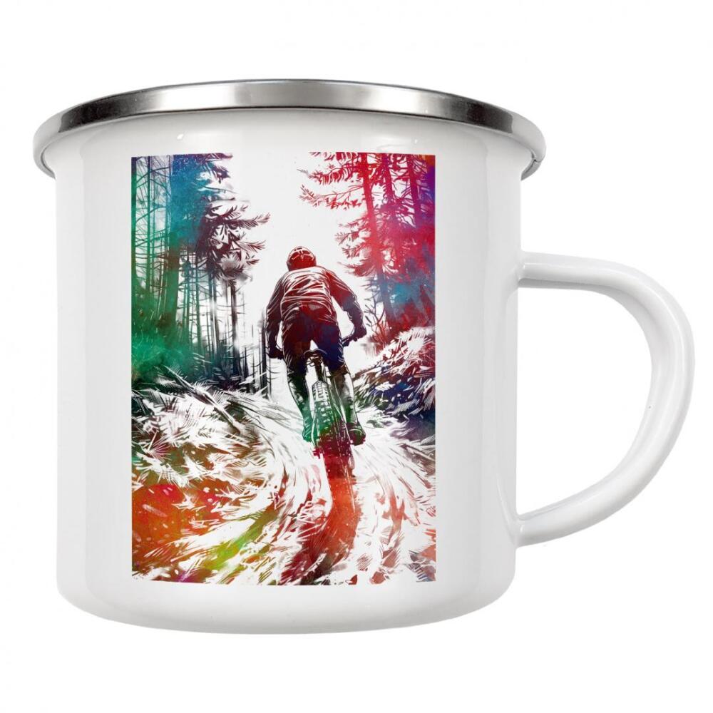 Emaille Tasse "Mountainbiker-Sportkunst C" artboxONE - Sport,Sport / Sommerspiele - Fahrrad,Radfahren,Fahrrad,Biker,Radfahrer,Grafik