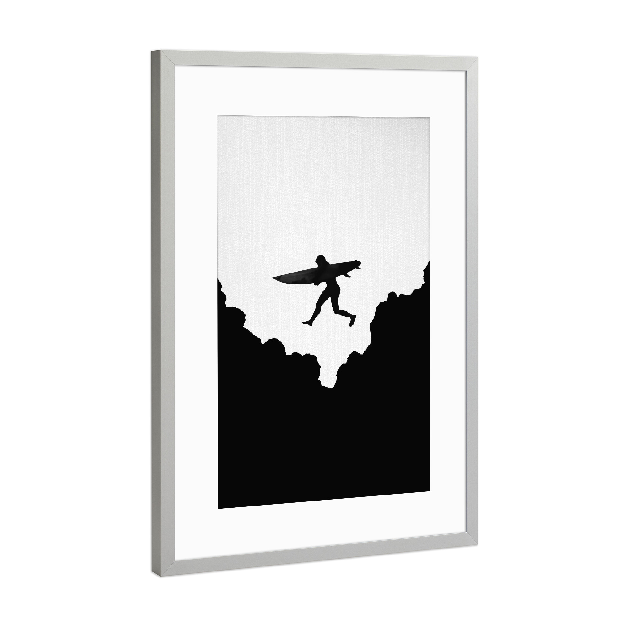 Poster mit Rahmen Silber "Surf Jump" artboxONE - Menschen,Reise / Strand und Meer,Sport,Städte / Los Angeles,Männer