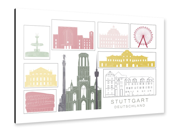 Alu-Dibond "Stuttgart skyline burgundy" 30x20 cm artboxONE