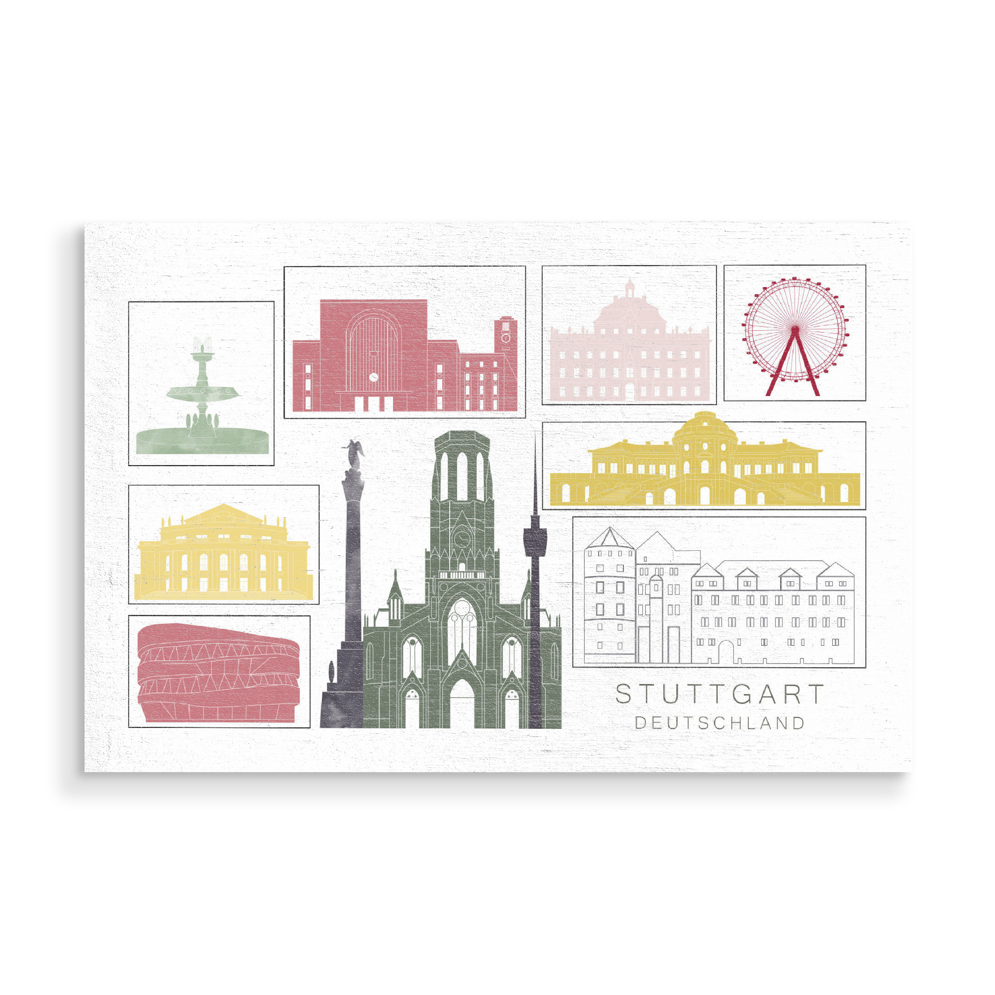 Holzbild "Stuttgart skyline burgundy" artboxONE - Städte,Reise,Architektur,Städte / Stuttgart