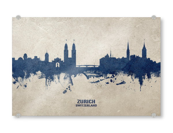 Acrylglasbild "Zurich Skyline PaintBlue" artboxONE - Städte,Städte / Zürich