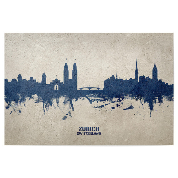 Poster 30x20 cm "Zurich Skyline PaintBlue" artboxONE - Städte,Städte / Zürich