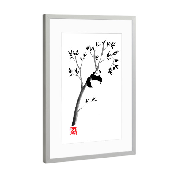 Poster mit Rahmen Silber "Panda in his tree pending" artboxONE - Natur,Tiere