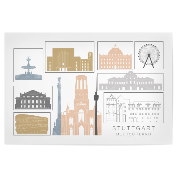 Poster "Stuttgart skyline earth" artboxONE - Städte,Reise,Architektur,Städte / Stuttgart