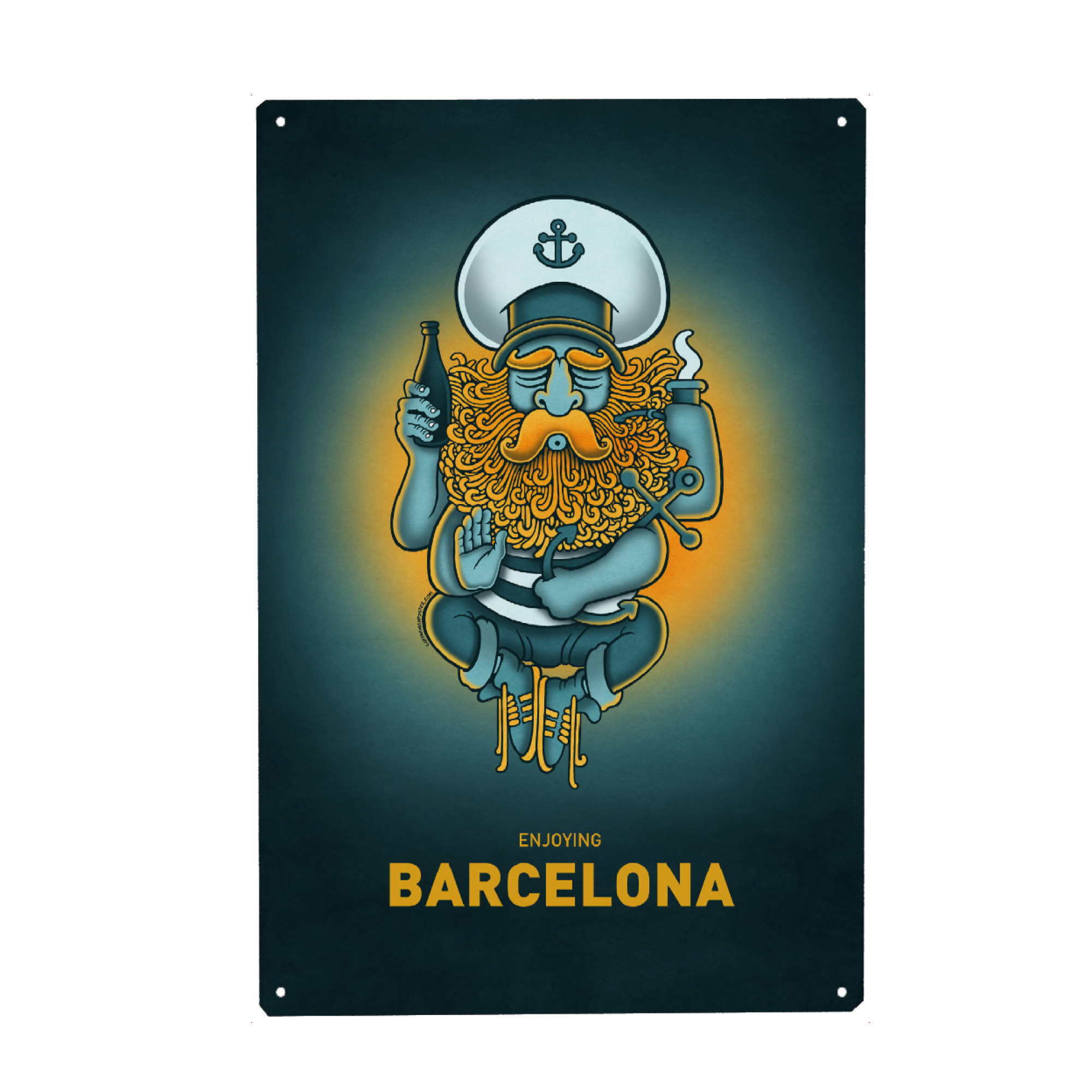 Metall Poster "Barcelona Sailorgod" artboxONE - Städte,Streetart,Städte / Barcelona