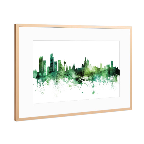 Poster mit Rahmen Kupfer "Liverpool England Skyline Green" artboxONE - Städte