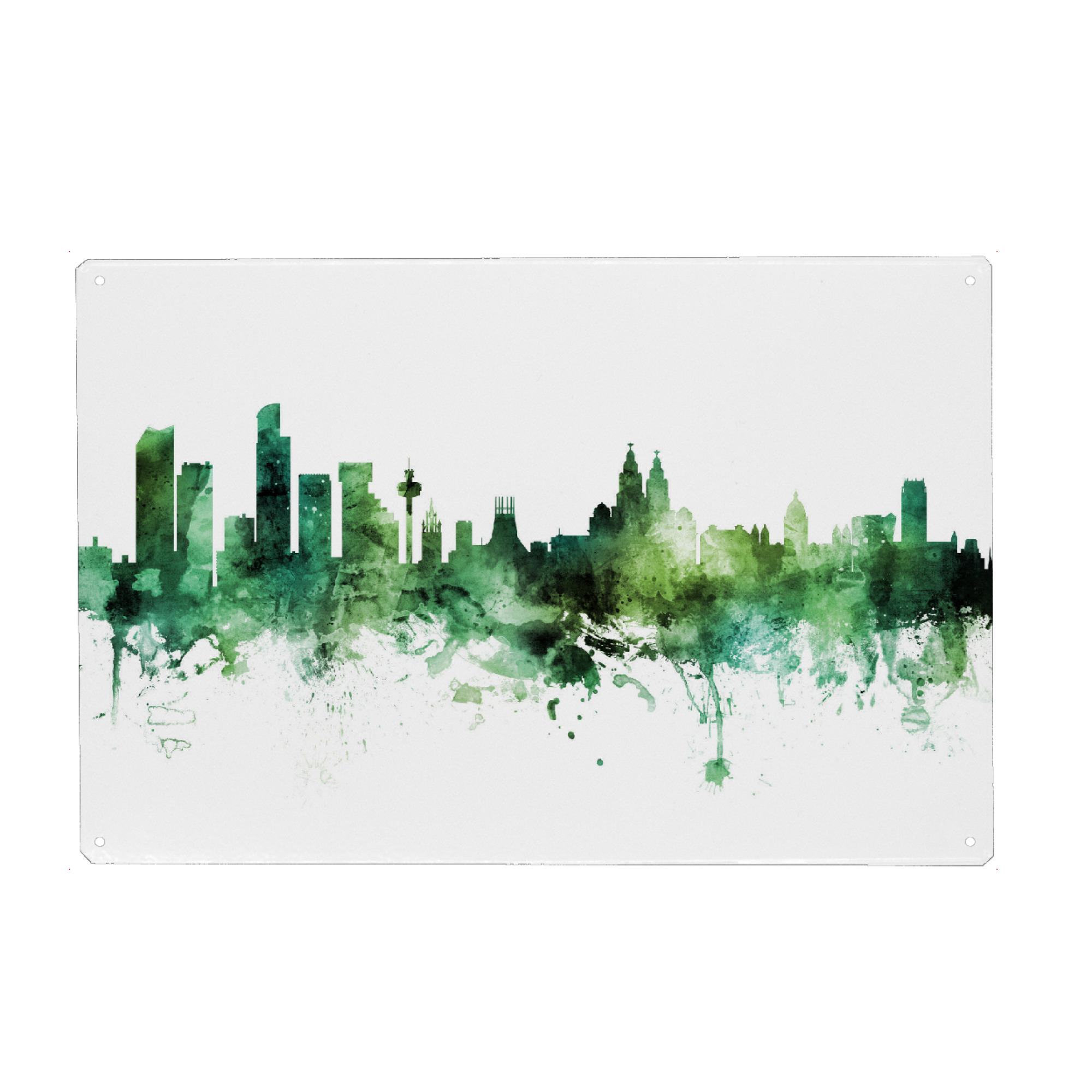 Metall Poster "Liverpool England Skyline Green" artboxONE - Städte - Liverpool,England,Skyline,Cityscape,Stadtbild,Watercolor,City,Grün,Green,Stadt