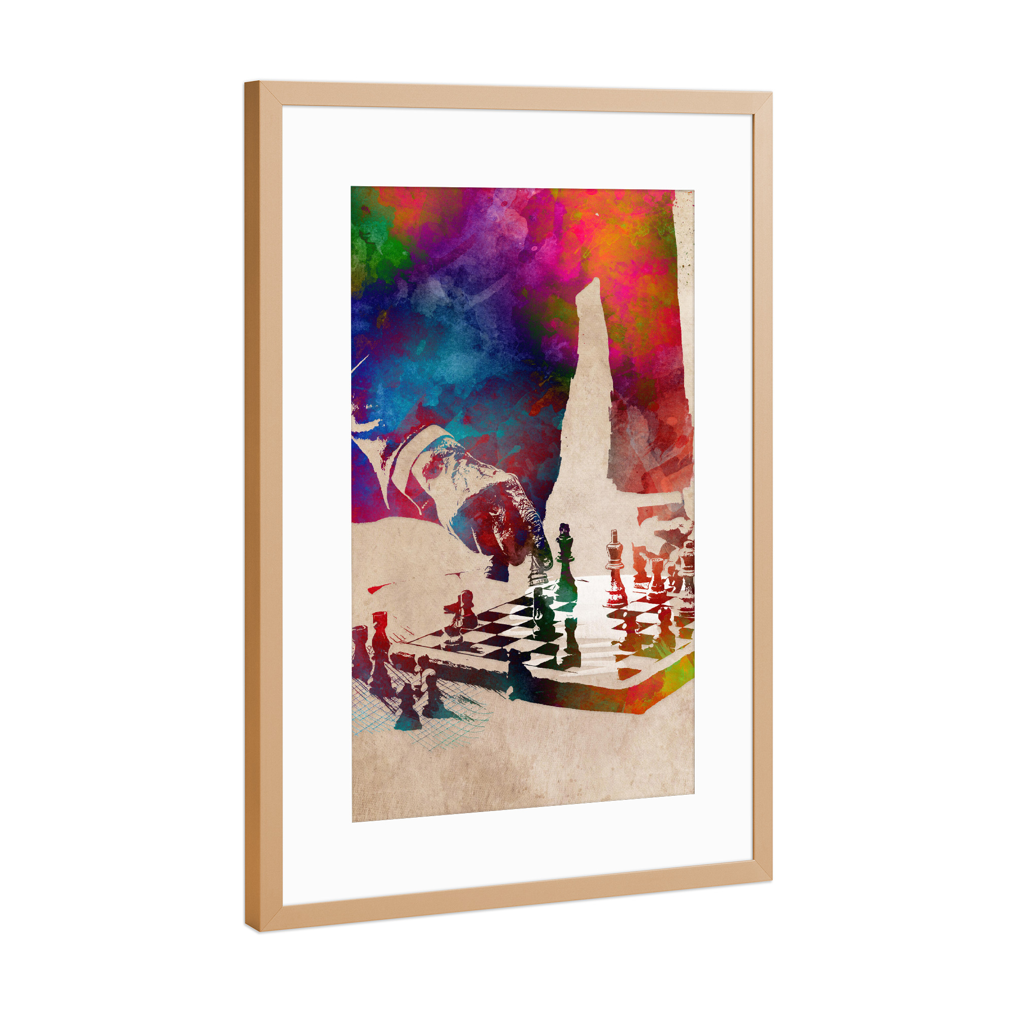 Poster mit Rahmen Kupfer "Plays chess" artboxONE - Sport,Sport / Motivation - Active,Sports,Player,Team,Chess,Game,Chessmaster,Schach,Spiel,Sport