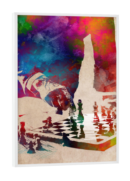 Poster mit weißem Rahmen "Plays chess" artboxONE - Sport,Sport / Motivation - Active,Sports,Player,Team,Chess,Game,Chessmaster,Schach,Spiel,Sport