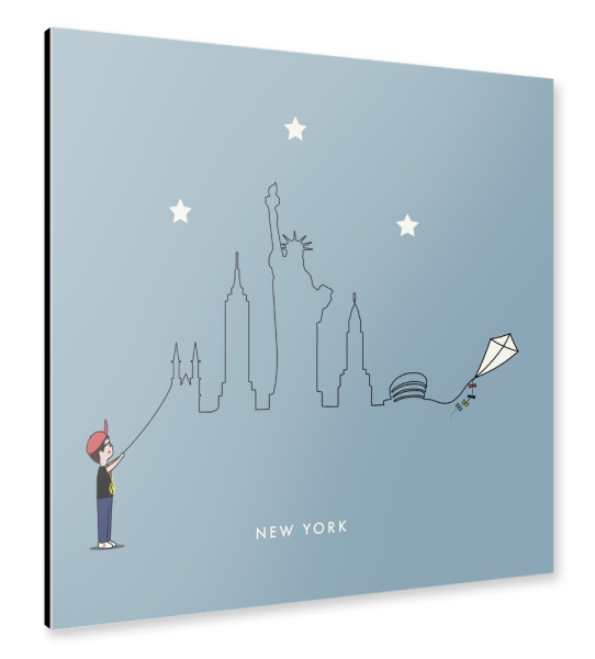 Alu-Dibond "New York Skyline Kite Boy" 30x30 cm artboxONE