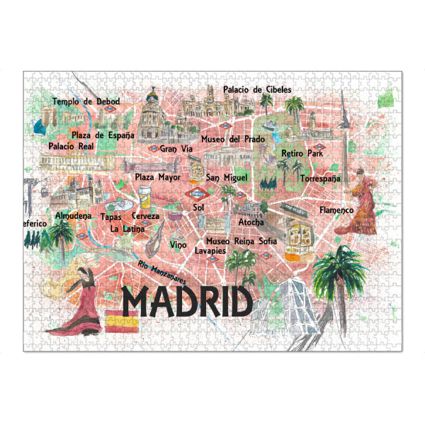 Puzzle Ravensburger "Madrid Spain Illustrated Map" artboxONE - Städte,Reise,Architektur,Kartografie