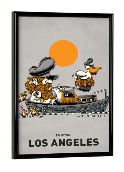 Poster mit schwarzem Rahmen "Los Angeles Pelican Ship" artboxONE - Städte,Reise,Streetart,Städte / Los Angeles,Lustig