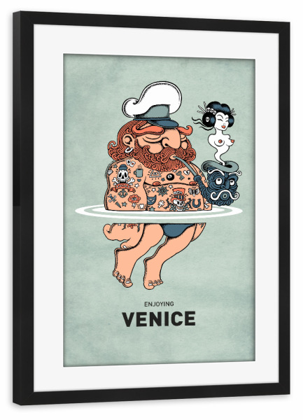 Poster mit Rahmen schwarz "Venice Summer Sailor" artboxONE - Reise,Städte / Venedig,Streetart,Lustig