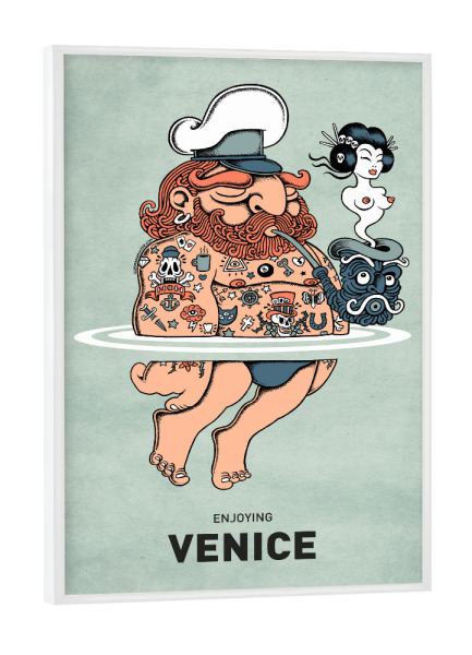 Poster mit weißem Rahmen "Venice Summer Sailor" artboxONE - Reise,Städte / Venedig,Streetart,Lustig