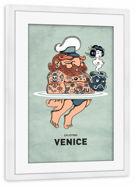 Poster mit Rahmen weiß "Venice Summer Sailor" artboxONE - Reise,Städte / Venedig,Streetart,Lustig
