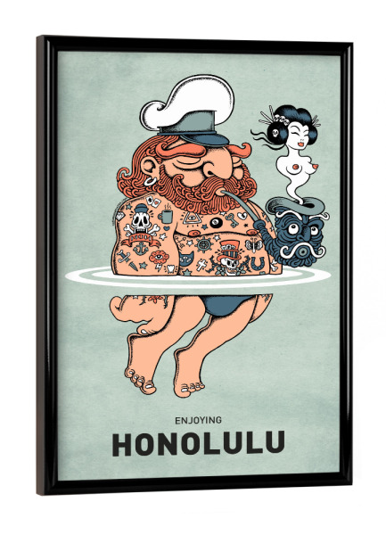 Poster mit schwarzem Rahmen "Honolulu Summer Sailor" artboxONE - Städte,Reise,Streetart,Lustig