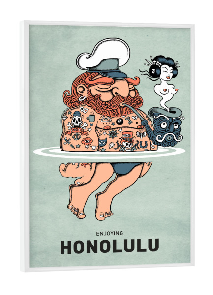 Poster mit weißem Rahmen "Honolulu Summer Sailor" artboxONE - Städte,Reise,Streetart,Lustig