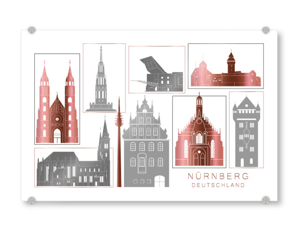 Acrylglasbild "Nuremberg skyline rosegold" artboxONE - Städte,Reise,Architektur