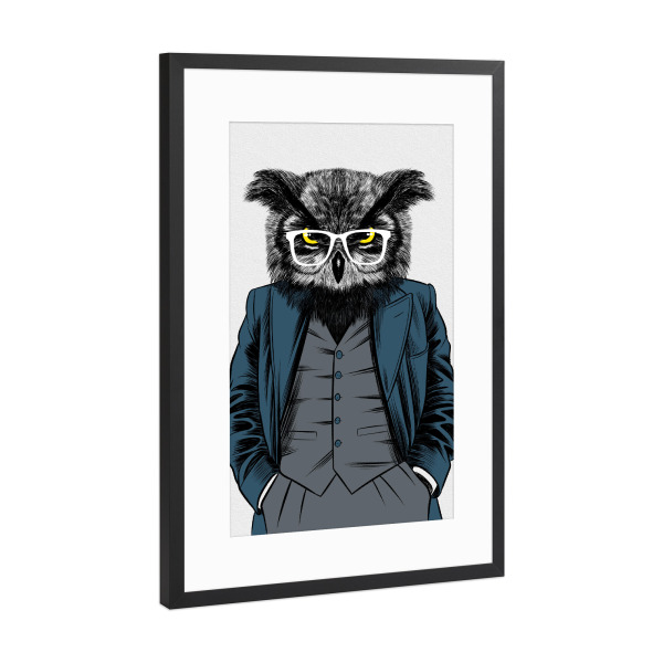 Poster mit Rahmen Schwarz (Metallic) "Teacher Owl" artboxONE - Tiere,Menschen,Lustig