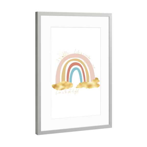 Poster mit Rahmen Silber "Life is a rainbow" artboxONE - Typografie,Natur,Liebe,Festivals