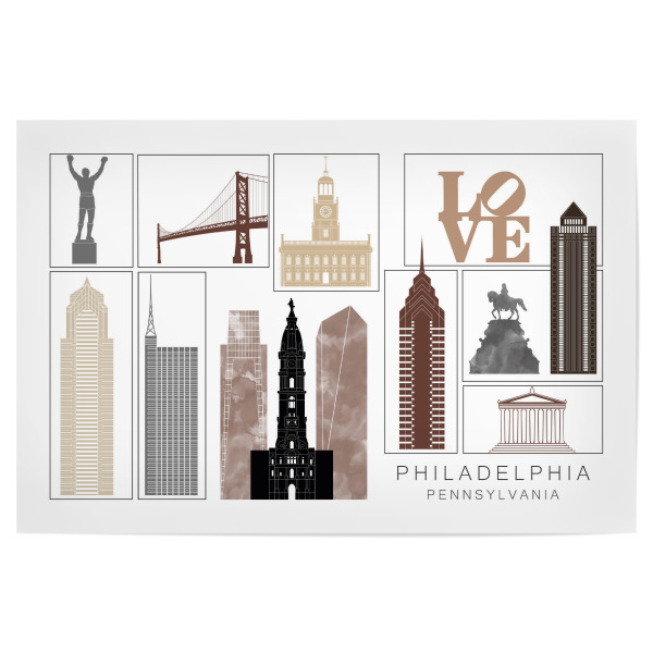 Poster "Philadelphia skyline black & brown" artboxONE - Städte,Reise,Architektur