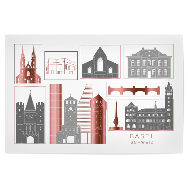 Poster 30x20 cm "Basel skyline rosegold" artboxONE - Städte,Reise,Architektur