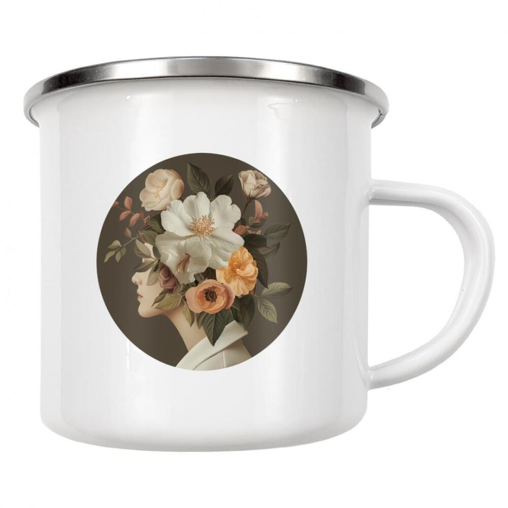 Emaille Tasse "Vintage Blumenkopf" artboxONE - Floral,Menschen,Fashion