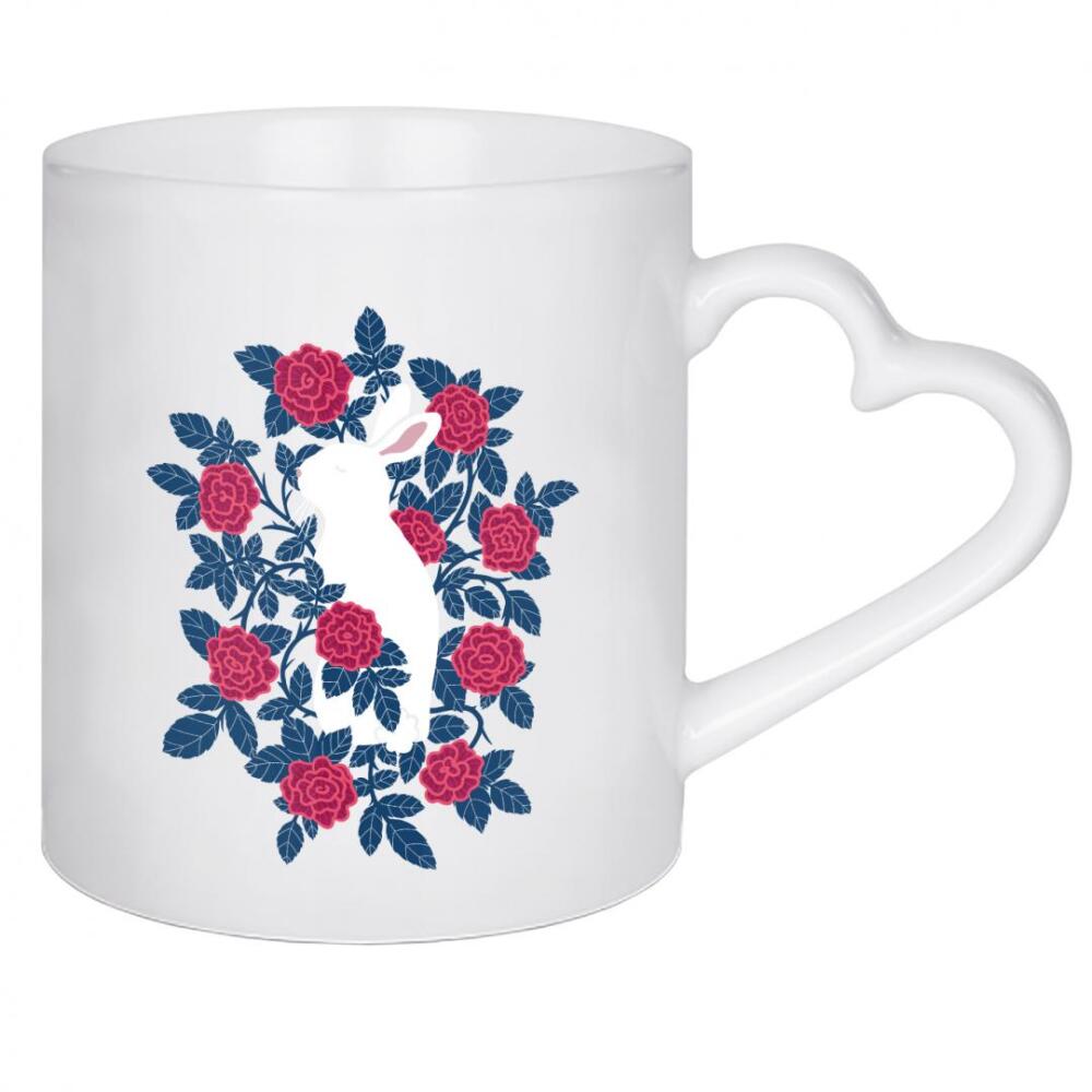 Herztasse "Weißes Kaninchen in den Rosen" artboxONE - Floral,Tiere