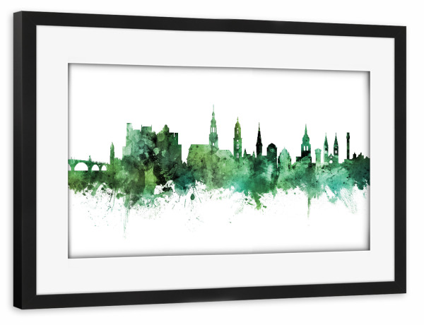 Poster mit Rahmen schwarz "Heidelberg Germany Skyline Green" artboxONE - Städte