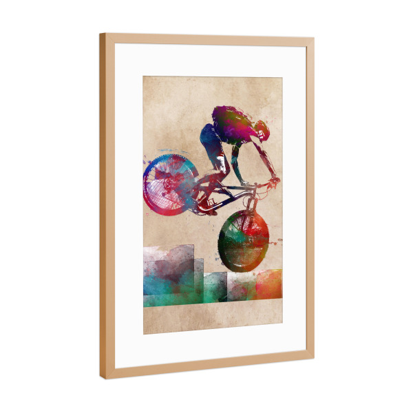 Poster mit Rahmen Kupfer "Mountain biker art" artboxONE - Reise,Sport