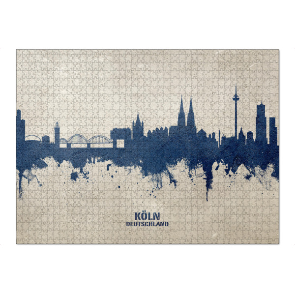 Puzzle Ravensburger "Cologne Germany Skyline PaintBlue" artboxONE - Städte,Städte / Köln