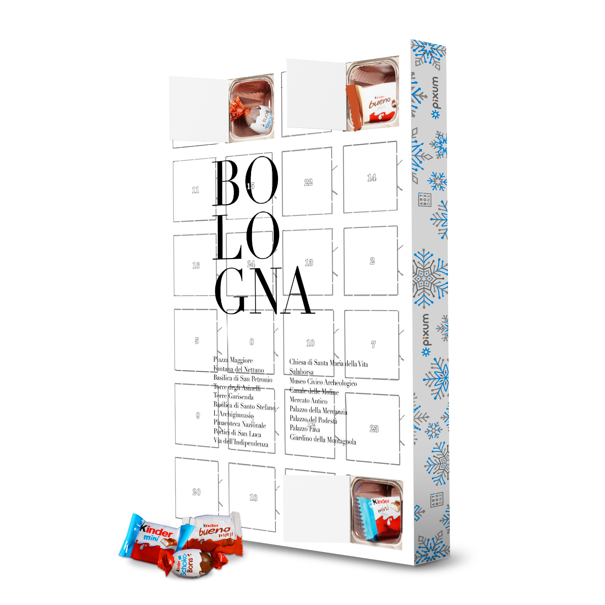 Adventskalender mit Produkten von Kinder Bologna Monuments artboxONE Adventskalender Städte