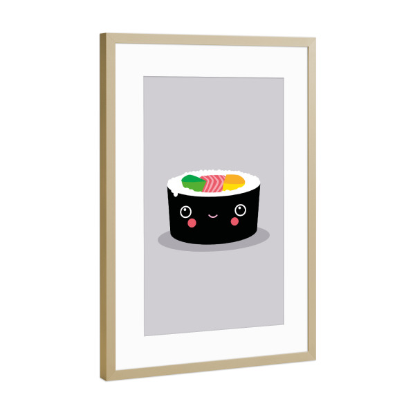 Poster mit Rahmen Gold "Kawaii Sushi Maki" artboxONE - Für Kinder,Essen & Trinken