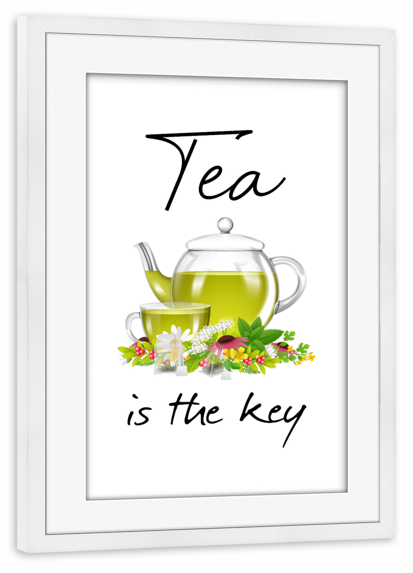 Poster mit Rahmen weiß "Tea is the key" artboxONE - Typografie,Essen & Trinken,Menschen