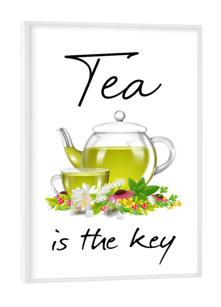 Poster mit weißem Rahmen "Tea is the key" artboxONE - Typografie,Essen & Trinken,Menschen