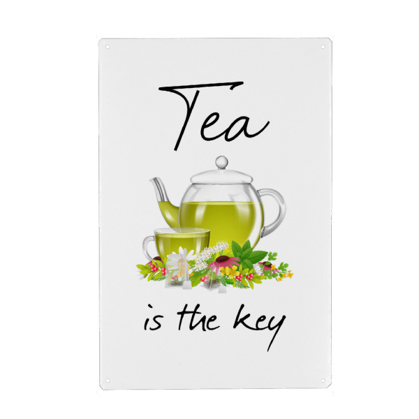 Metall Poster "Tea is the key" artboxONE - Typografie,Essen & Trinken,Menschen