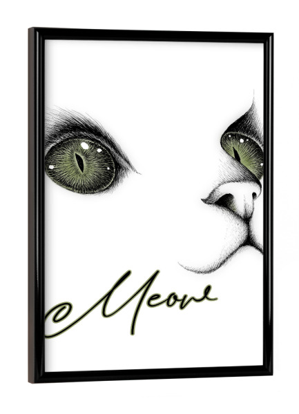 Poster mit schwarzem Rahmen "Miau - Meow" artboxONE - Typografie,Tiere - Miau,Tiger,Kätzchen,Süß,Klein,Katze,Cat,Animal,Tier