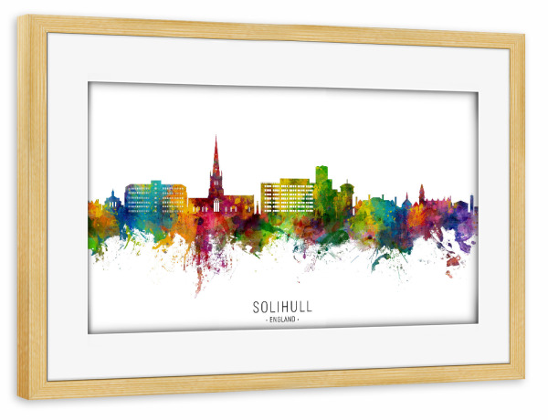 Poster mit Rahmen kiefer "Solihull England Skyline txt" artboxONE - Städte
