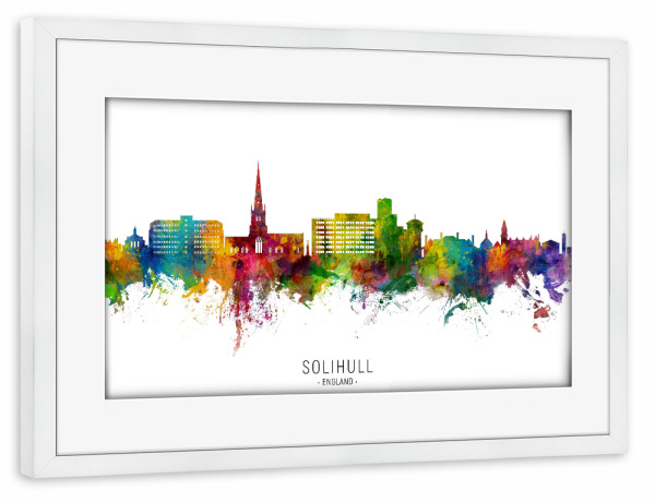 Poster mit Rahmen weiß "Solihull England Skyline txt" artboxONE - Städte