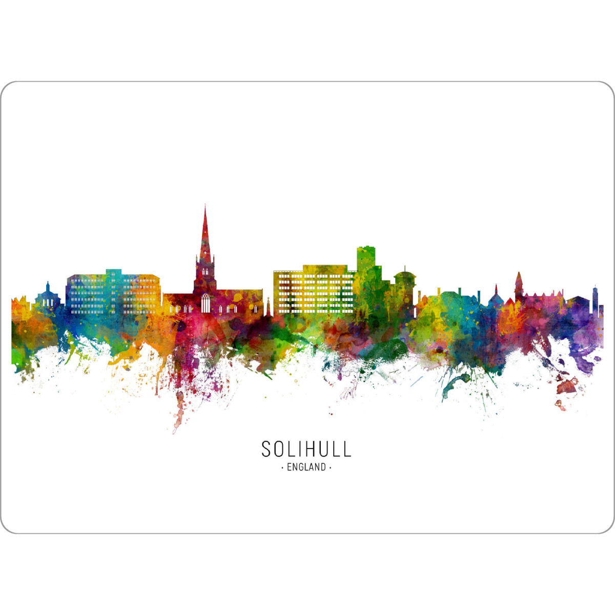 Tischset "Solihull England Skyline txt" artboxONE - Städte - Solihull,England,Skyline,Cityscape,Stadtbild,Watercolor,City,Stadt,Colorful,Bunt