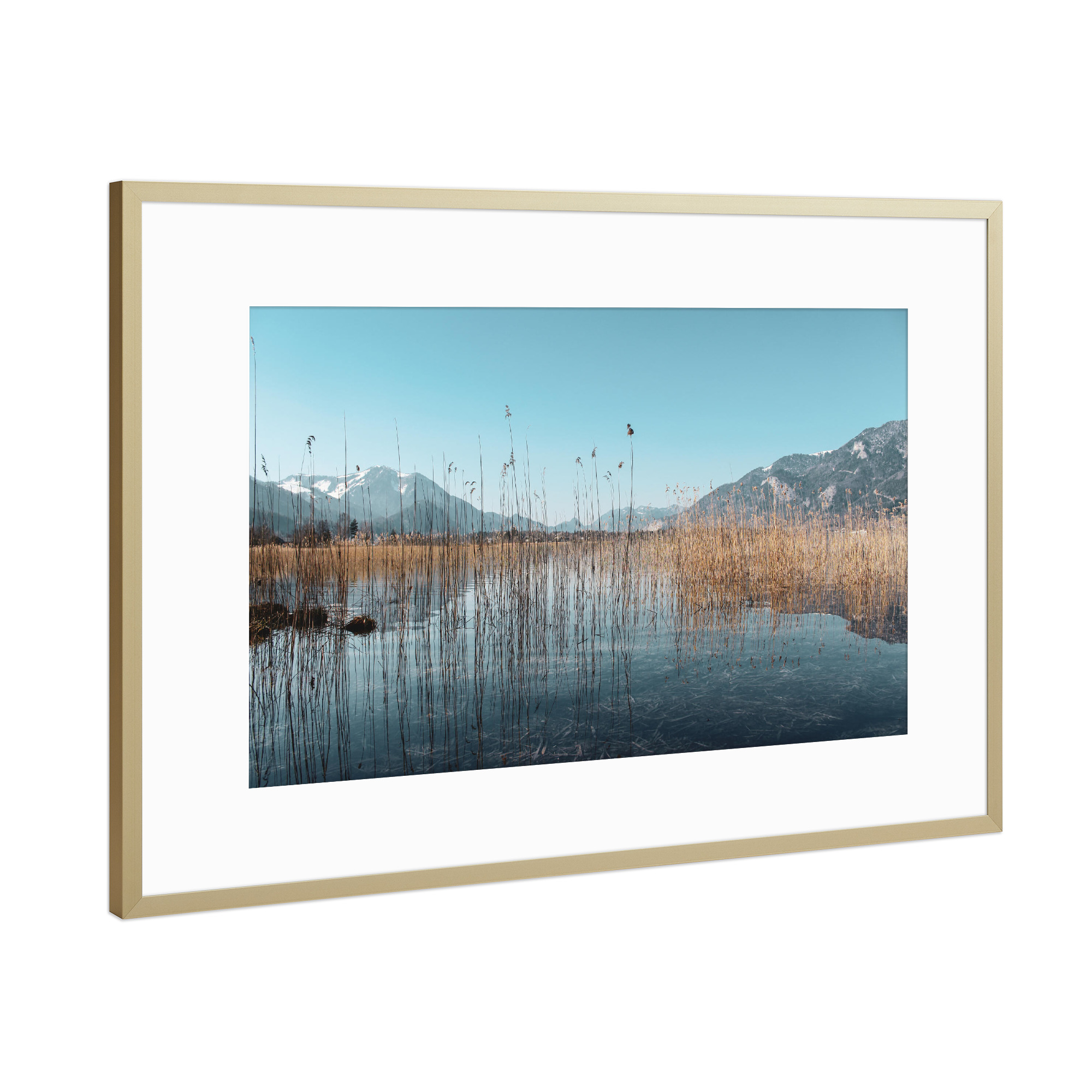 Poster mit Rahmen Gold "Wolfgangsee im Winter" artboxONE - Natur - Nature,Natur,Landschaft,Landscape,View,Pflanzen,Plants