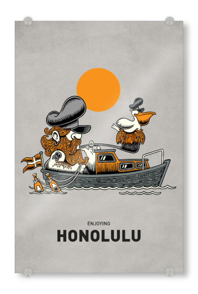 Acrylglasbild "Honolulu Pelican Ship" artboxONE - Städte,Reise,Streetart,Lustig